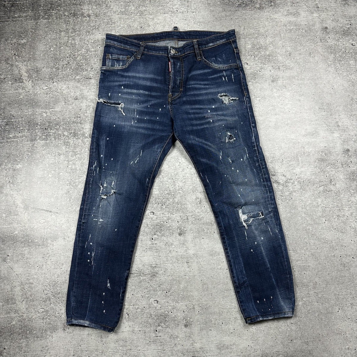 Dsquared2 Tidy Biker Distressed Painted Skinny Jeans Blue Men