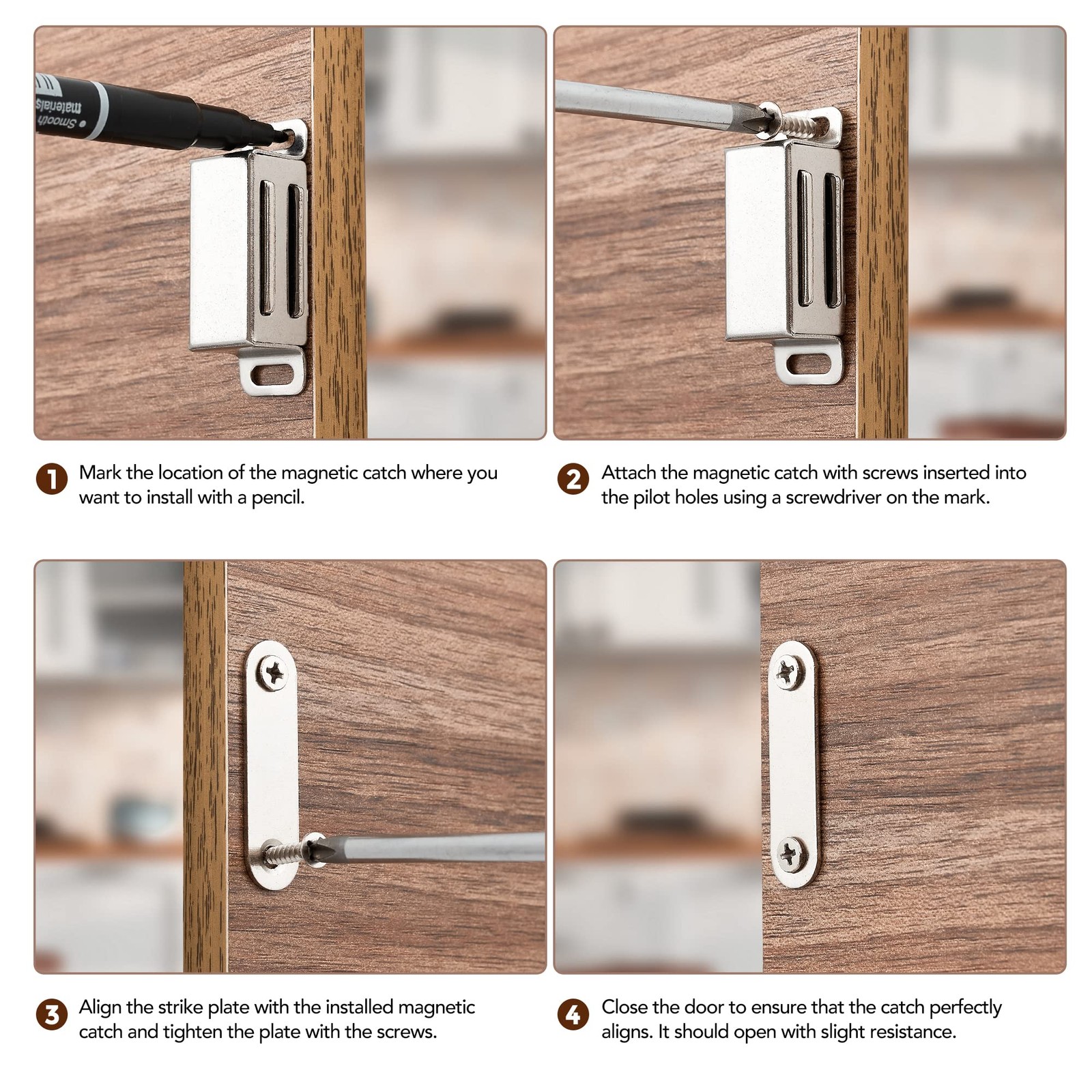 Cabinet Door Magnets, 90 Lbs Strong Magnetic Catch, Heavy Duty, 2 Pack, Silver