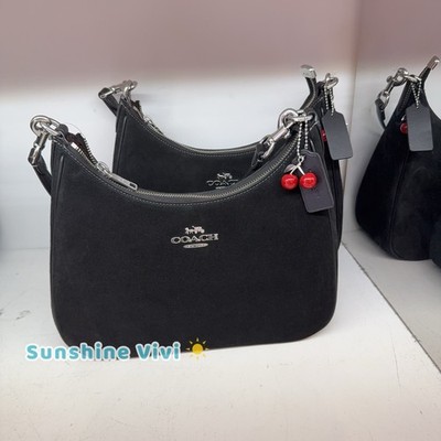 NWT COACH Teri Hobo Bag With Cherry Charm CCZ88 🍒Silver Black | eBay