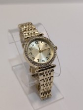 Round Face Gold Tone Rhinestone Bezel Bangle Women's Watch New Battery