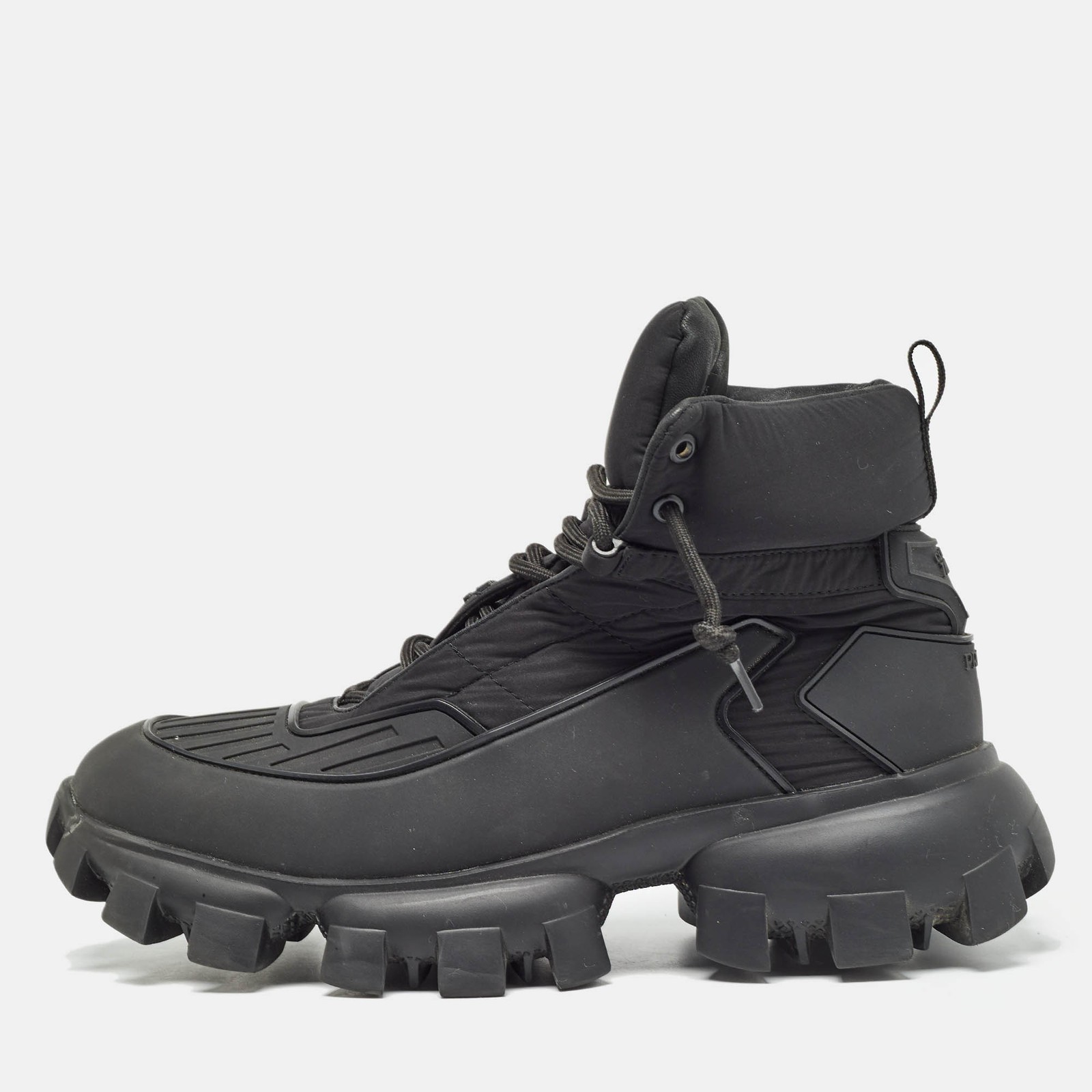 Prada Black Rubber Nylon Cloudbust Thunder High Top Sneakers Size 45