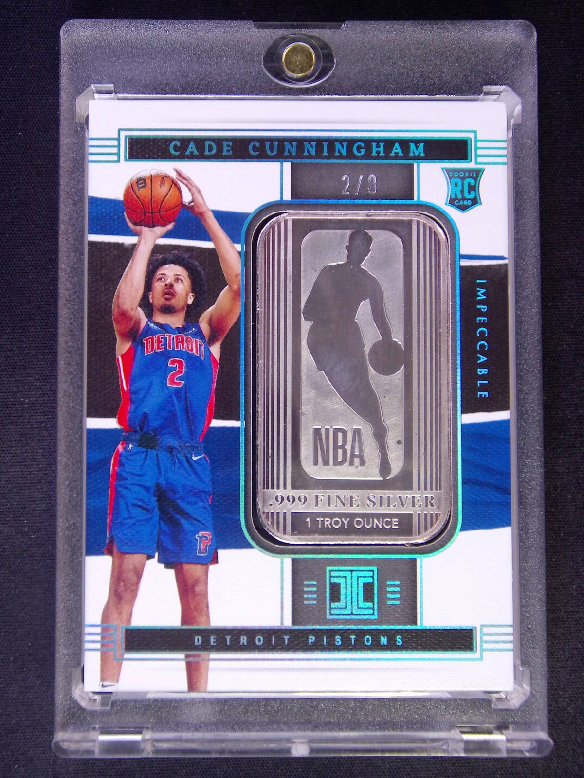 2/8 JSY# 1/1 2021-22 Impeccable Cade Cunningham #51 RC NBA Logoman Silver Bar view 1