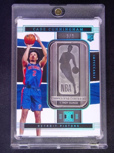 2/8 JSY# 1/1 2021-22 Impeccable Cade Cunningham #51 RC NBA Logoman Silver Bar