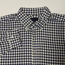 Proper Cloth Mens Navy White Gingham Plaid Cotton Button Down Shirt 19-34.5