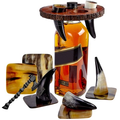 Viking Culture Viking Horn Drinking Cup Shot Glasses with Vintage Axe Bottle ...