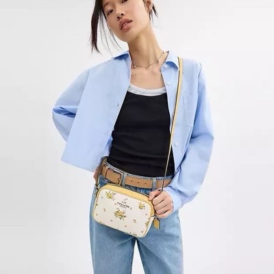 NWT COACH Mini Jamie Camera Bag With Floral Print Silver/Chalk