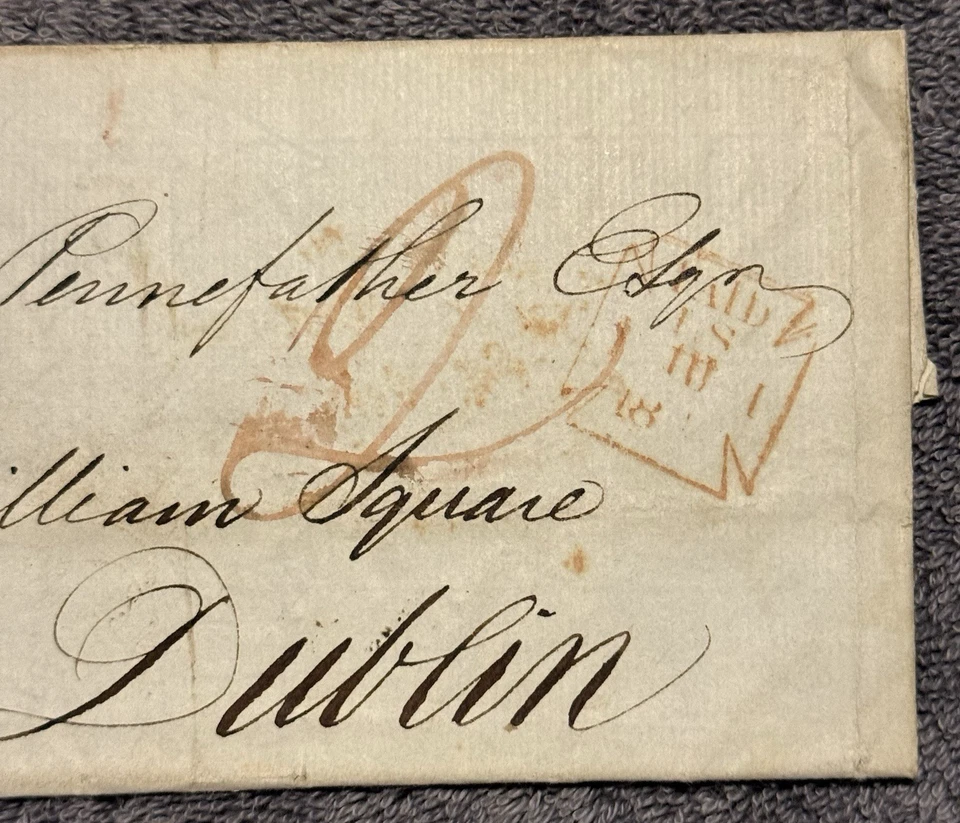 Carta sin sello de Irlanda 1835/36 a Dublín, Edward Pennefather, roja pagada Foto 2 de 4