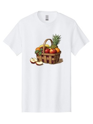 Fruit-Wicker-Basket Mens Graphic Tee, 100% Cotton, Casual Summer Wear