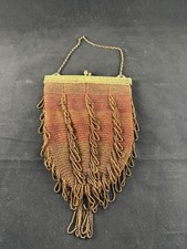 1920  s - 1930  s ART DECO FLAPPER AMBER RED GLASS BEAD PURSE-Ornate CLASP