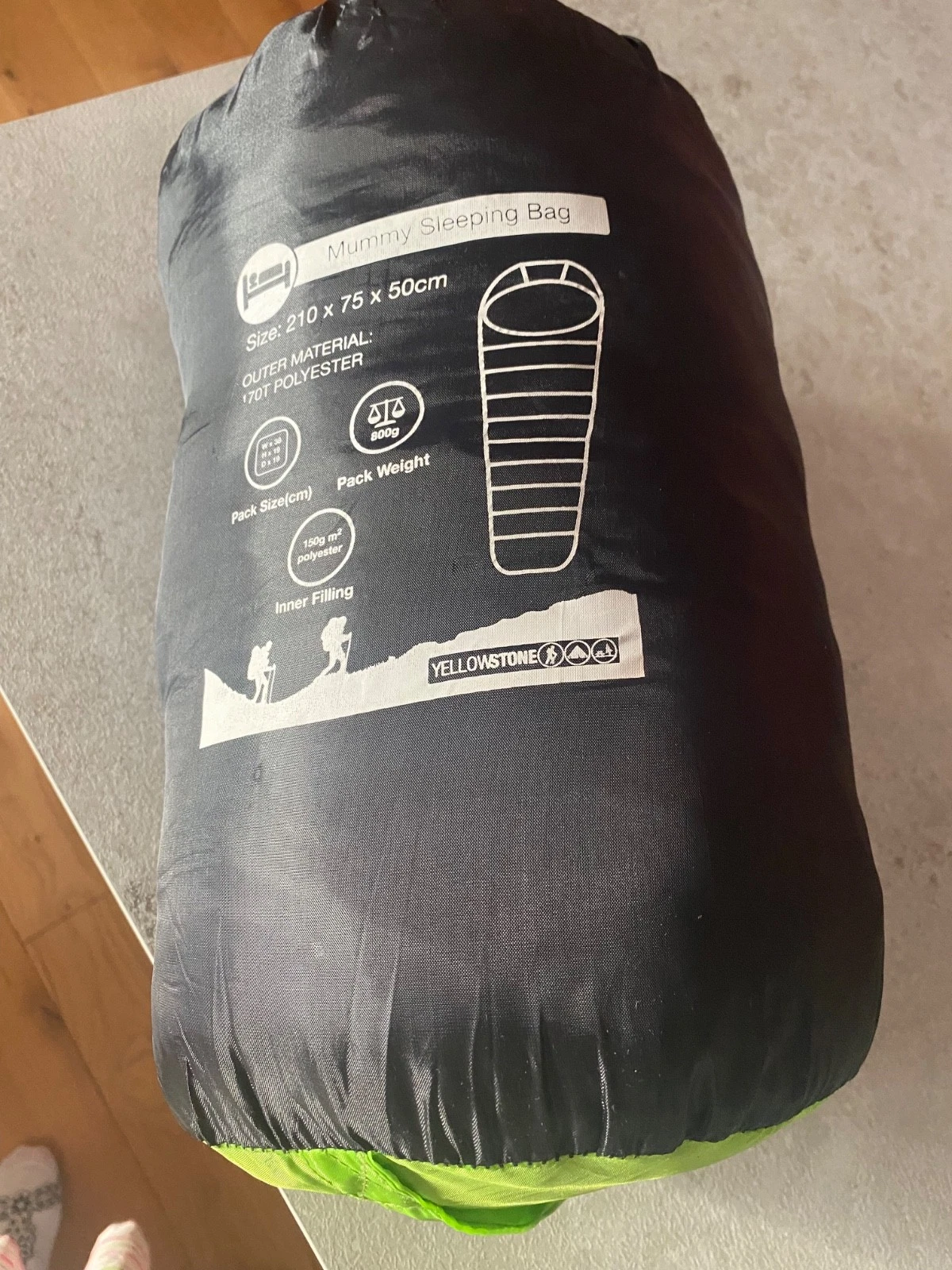Mummy Sleeping Bag, size 210 x 75 x 50cm