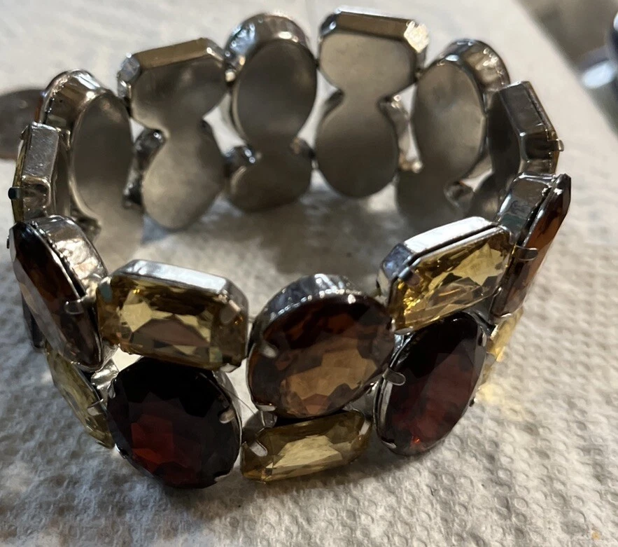 Women's Bracelet Silver Tone Eternity Brown Stones Wide - Image 2 of 4