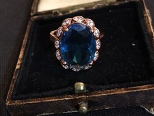 Vintage Style Jewellery Blue Gemstone Ring 18K Rose Gold Plated