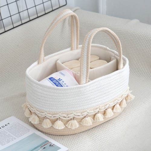 Multifunctional Baby Diaper Storage Basket Tassel Tote Bag Travel Out - Picture 9 of 16