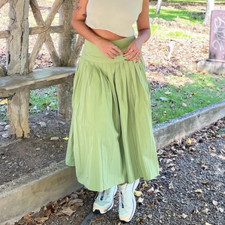 NWT ZARA ZW Collection Pleated Yoke Cotton Skirt Pastel Green 9479/243 Size M