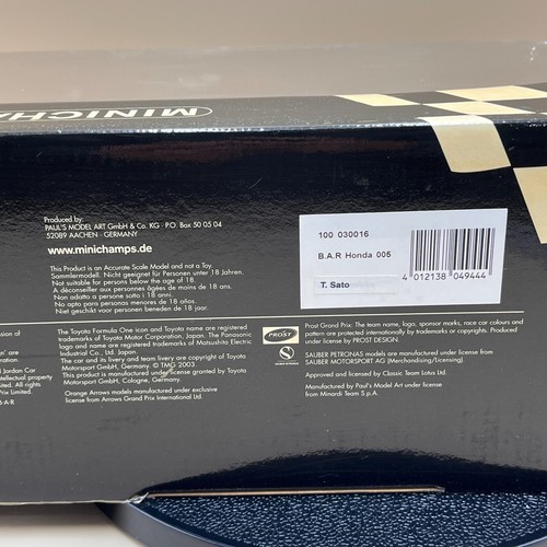 MINICHAMPS 1/18 BAR Honda 005 Takuma Sato #16 LUCKY STRIKE 100030016 B.A.R 2003 - Picture 17 of 17