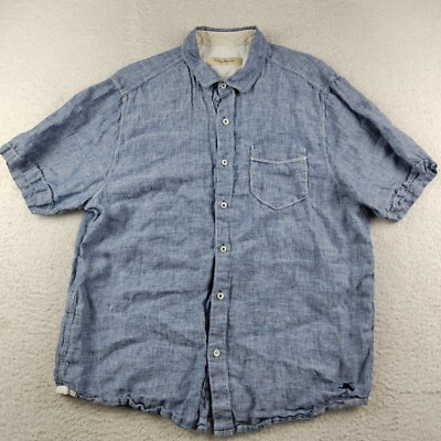 Tommy Bahama Linen Shirt Men's Large Short Sleeve Pocket