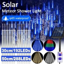 Solar Meteor Shower LED Lights Waterproof Light Tube String Garden Outdoor Decor