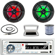 Pyle 1-DIN Bluetooth Marine CD Radio W/Cover, 2x 6.5" 120W Max RGB LED Speakers