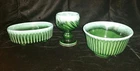 LOT OF 3 HULL POTTERY AGATE GREEN SEAFOAM EDGE RIBBED FLORAL LINE PLANTERS