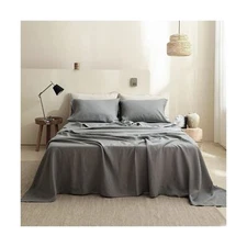Simple&Opulence 100% Linen Sheets Twin Size Set, 3 Pcs Natural French Linen B...