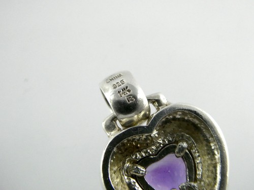 Ross Simons Sterling Silver 14k Gold Amethyst Heart Pendant 925 6g 1 Inch Length - Picture 12 of 14