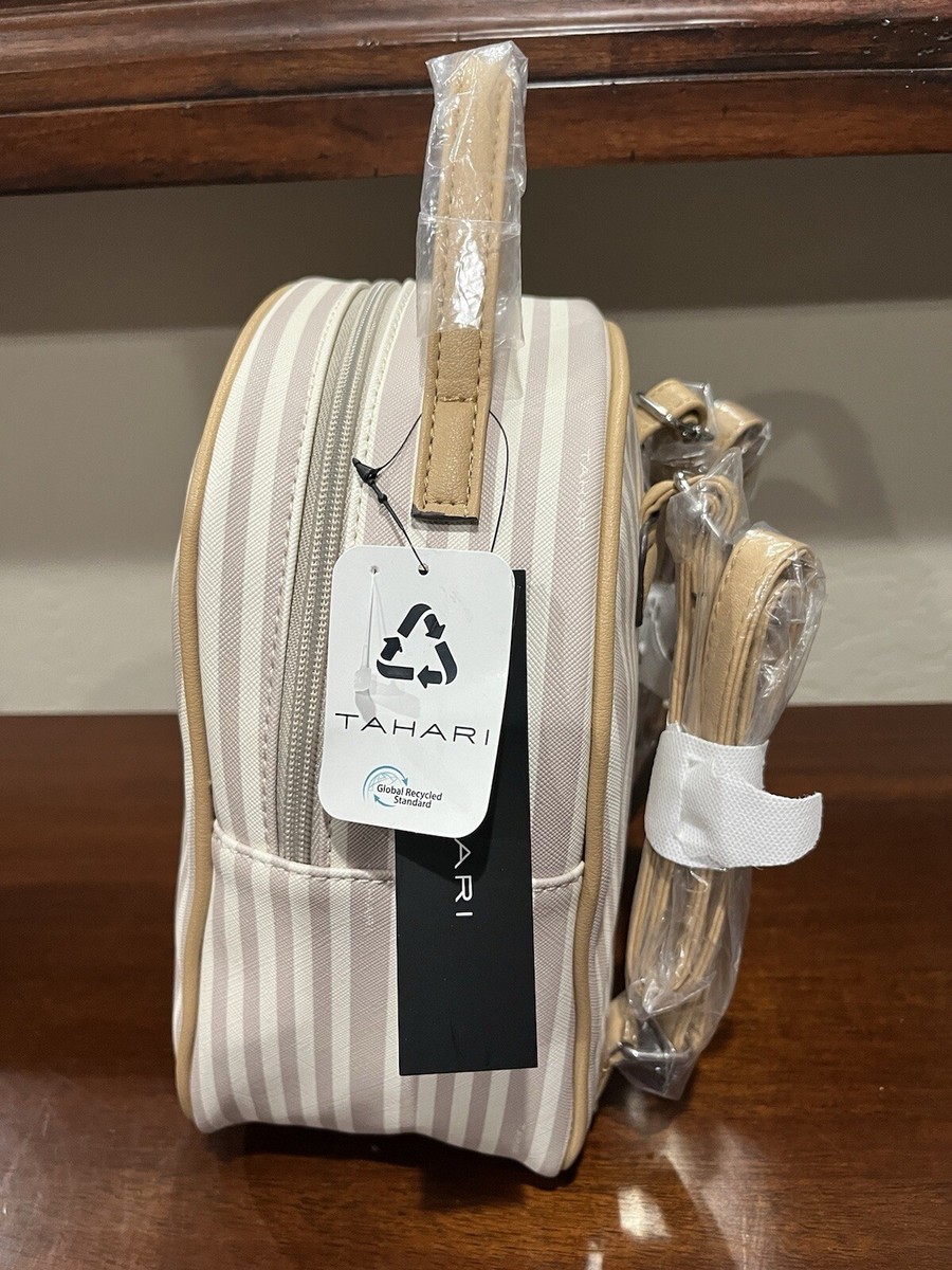 Tahari NWT Sand/Beige Striped Logo Mini Backpack Vegan  display picture 2