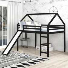 Twin/Full Size Loft Bed w/ Slide Wood House Bed Platform Bed Frames Bedroom Sets