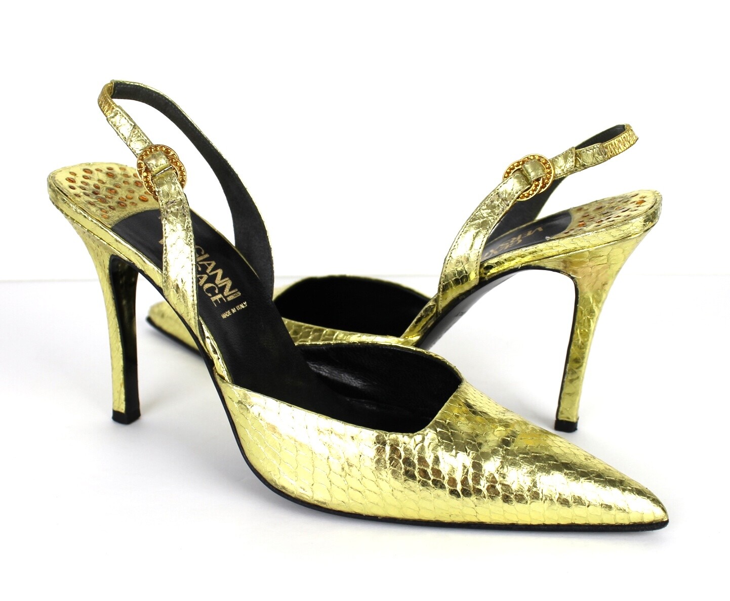 Gianni Versace Gold Python Pointed Toe Slingback … - image 2