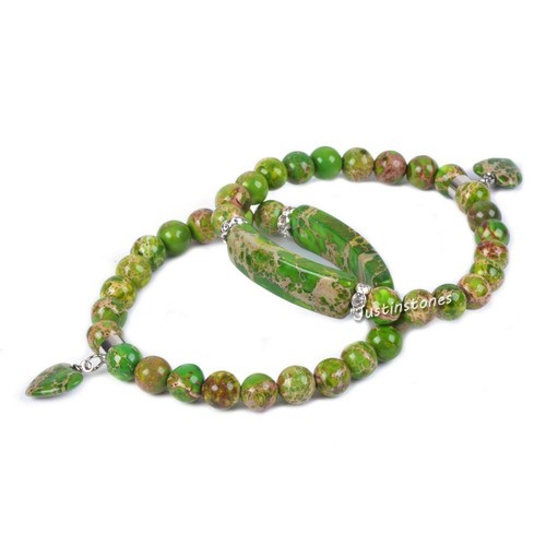Semi-precious gemstone beads Heart Charm stretch bracelet 7" - Picture 75 of 168