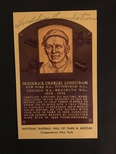 FREDDIE LINDSTROM AUTOGRAPHED HALL OF FAME GOLD PLAQUE
