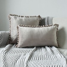 18" 20" Pom Poms Velvet Plain Cushion Cover Pillow Case Throw Sofa Home Decor