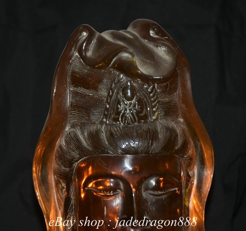 11.2" Old China Buddhism Marked Red Amber Kwan-yin Guan Yin Goddess Head Statue - Picture 3 of 19