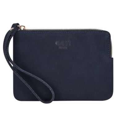 Genuine Leather x Wristlet Purse for Women, Navy Blue