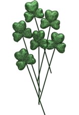 SET/6 ST PATRICKS DAY GLITTER PICKS SHAMROCK FLORAL WREATHS CRAFTS SUPPLY GREEN