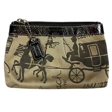Coach Horse and Carriage Clutch Pouch Zippered Tan Black
