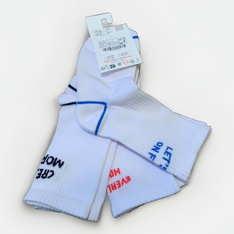 (NEW) ZARA KIDS 10-12 YEARS YOUTH Crew SOCKS 3-Pack White  Size 34-36