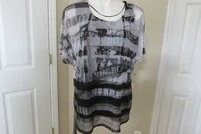 STYLE & CO UPTOWN MUSE BEVERLY HILL BLACK/GRAY STUDS TOP BLOUSE-LARGE-NWT