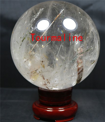 108mm 4.08LB NATURAL WHITE CLEAR QUARTZ CRYSTAL WITH TOURMALINE SPHERE BALL - Picture 10 of 12