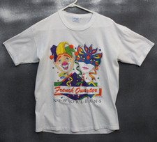 Vtg Single Stitch T-Shirt Size L white Mardi Gras French Quarter 1990 USA Made