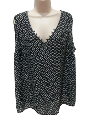 Terra & Sky 1X Top Sleeveless Blouse Black White Lightweight Breathable