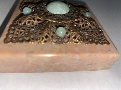 Pisapapeles piedra Jo Marz azul con cuentas sobre malla de cobre diseño arte cuadrado - Imagen 6 de 7