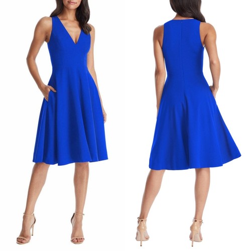 NWT DRESS THE POPULATION Blue CATALINA Pocket FIT & FLARE Cocktail DRESS XS