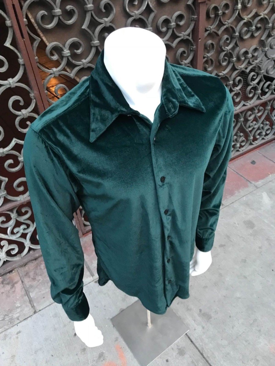 Men's Dk.Green Velvet Look Long Sleeve Button Down Shirt | eBay