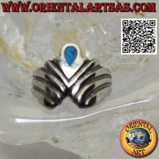 Anello in Argento 925‰ turchese a goccia rovesciata tra serie di linee oblique a
