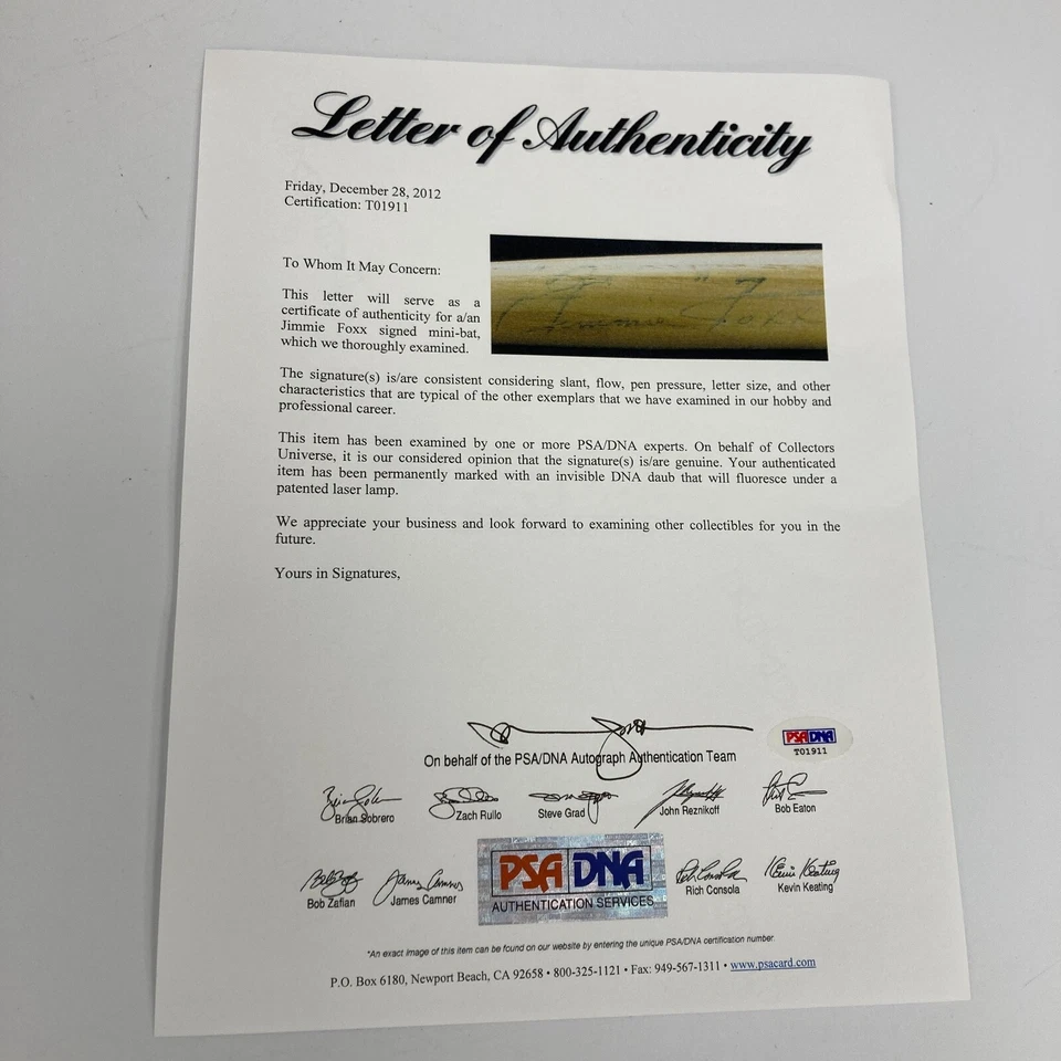 Jimmie Foxx Signed Autographed Mini Baseball Bat PSA DNA COA - Image 2 of 4