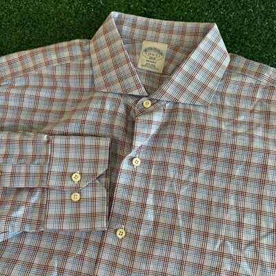 Brooks Brothers Regent Dress Shirt Button Up Preppy Blue Red Plaid Mens 17.5 6/7