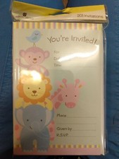Adorable Zoo Animal Baby Shower Invitations/Envelopes, Sealed Package Of 20