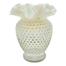 Vtg Fenton French Opalescent Hobnail Vase Double Ruffle 1940s Mint 6"