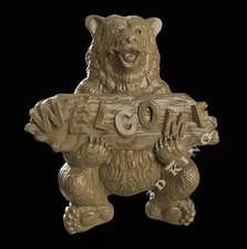 STL 3D Models Bear Welcome for CNC Router Aspire Artcam 3D Print Engraver Cut 3d