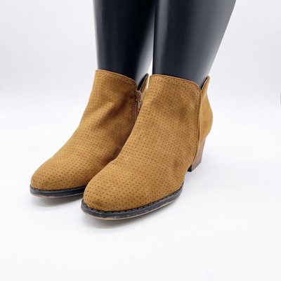 LifeStride Women's Blake Ankle Bootie Side Zip Brown Perforated Size 6.5 W